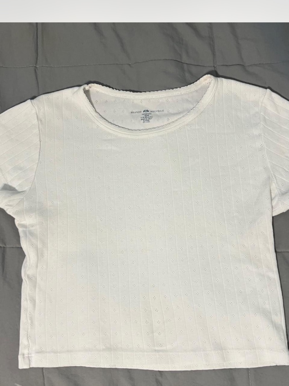 Brandy Melville White Ribbed Pointelle Short Sleeve Tee
